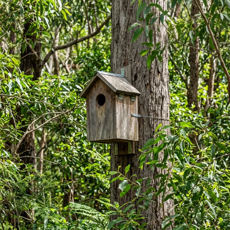 Animal nesting box installed as a humane alternative to a Bulla roof cavity