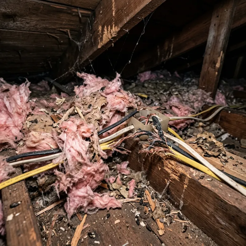 Contaminated ceiling insulation being assessed in a Bulla roof space
