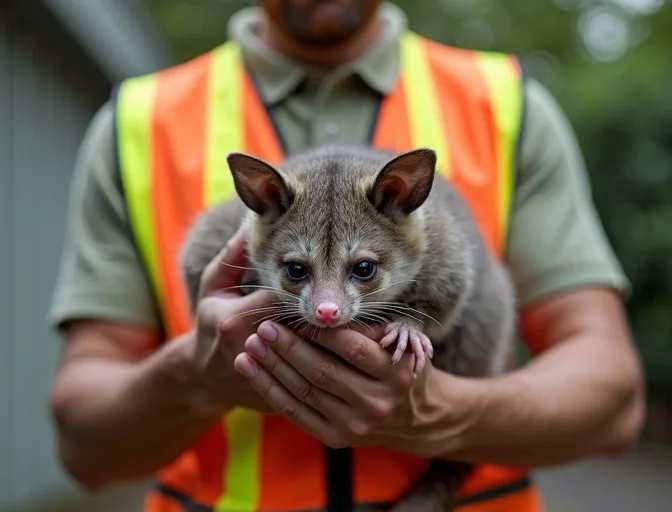 Animal handler safely recovering a deceased possum in Bulla