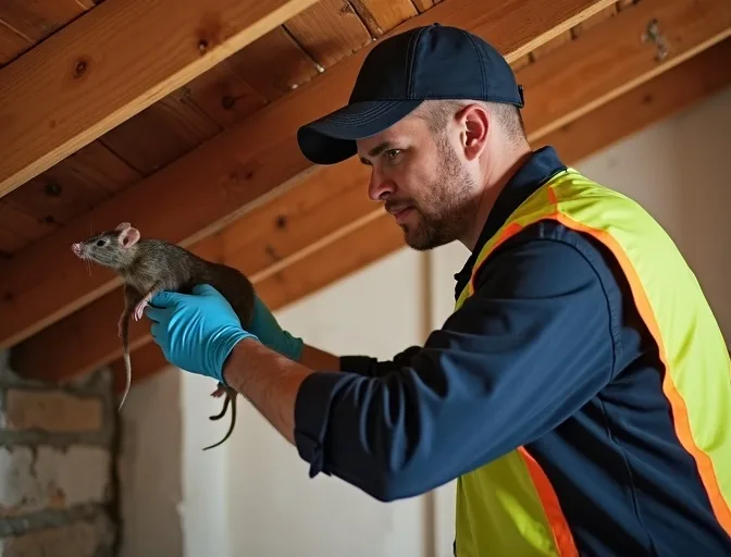 Technician inspecting a roof cavity for a dead rat in Bulla